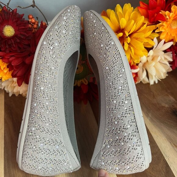 Skechers Womens Arch Fit Cleo - Glitzy Sky Flats Sz 6 in Taupe Textile/Synthetic - Picture 7 of 10